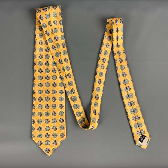ERMENEGILDO ZEGNA Yellow Blue Circles Silk Tie - Picture 3 of 5